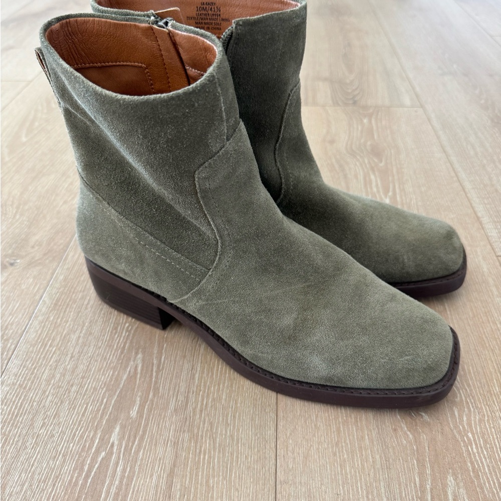 Lucky Brand Suede Ankle Boots in Olive Green